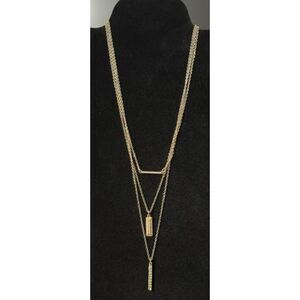 AVON Triple Layer Pave` Bar Necklace Gold tone w/Rhinestones 20" L